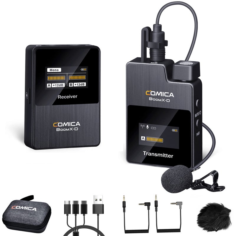 COMICA BoomX-D1 - Wireless Microphone System for Cameras, Camcorders, Smartphones, Laptops, Compact Wireless Lavalier Lapel Microphone with Noise Reduction, Low Latency, Monitoring, Muting - Image 1